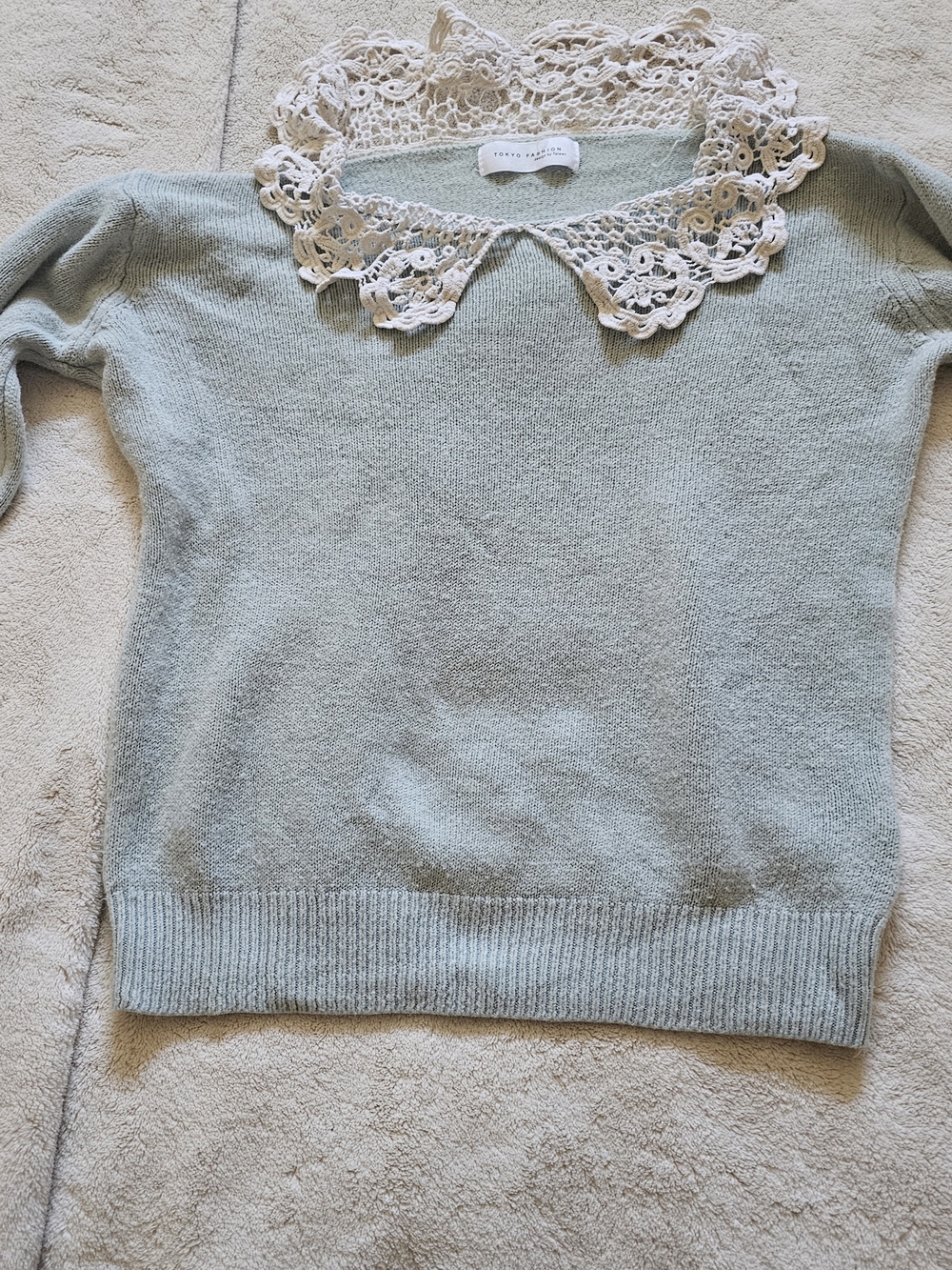 Soft Mint Lace-Collar Sweater